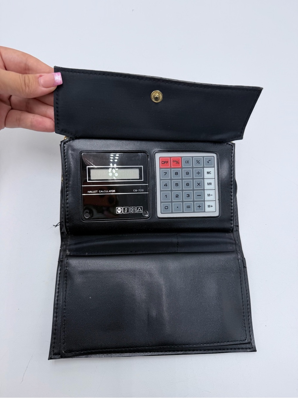 Vintage 80s 90s Calculator Wallet CB-720 Black Woven Kiss Lock Retro Taiwan